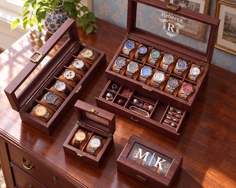 Personalized Watch Box, Custom Engraved Watch Case, Men's Watch Organizer, Luxury Watch Holder ,Anniversary Gift for Husband, Birthday Gift