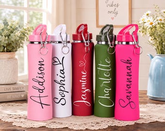 Engraved Water Bottles With Straw,Custom Steel Water Bottle Personalized Insulated Water Bottle,Christmas Gift For Him/Her Name Water Bottle