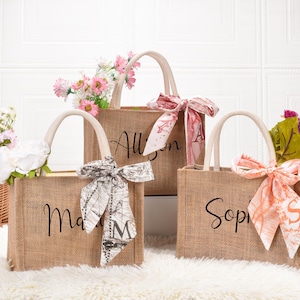 Monogram Beach Tote Bag,Jute bag,Bachelorette,Bridesmaid Gifts,Bridesmaid Bags Personalized,Bridesmaid Burlap Bag,Burlap bag With Name Scarf