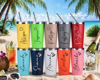 Personalized Tumbler, Girls trip gifts, Custom 20oz Holiday Tumbler, Travel Mug, Laser Engraved Cups, Stainless Steel Mug, Beach Tumbler