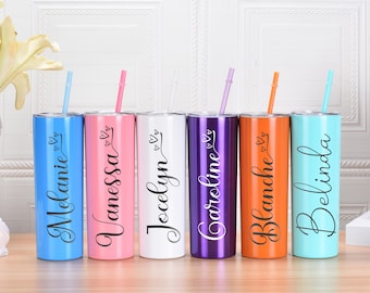 Personalized Stainless Tumbler with Straw: Bridesmaid Proposal Gift