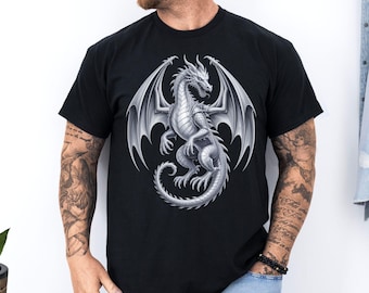 Silver Dragon Graphic T-Shirt | Fantasy Mythical Creature Tee