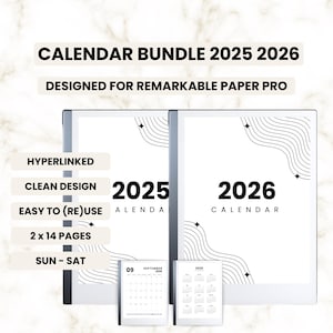 2025-2026 Calendar Bundle for reMarkable Paper Pro: Hyperlinked Digital Planner (PDF)