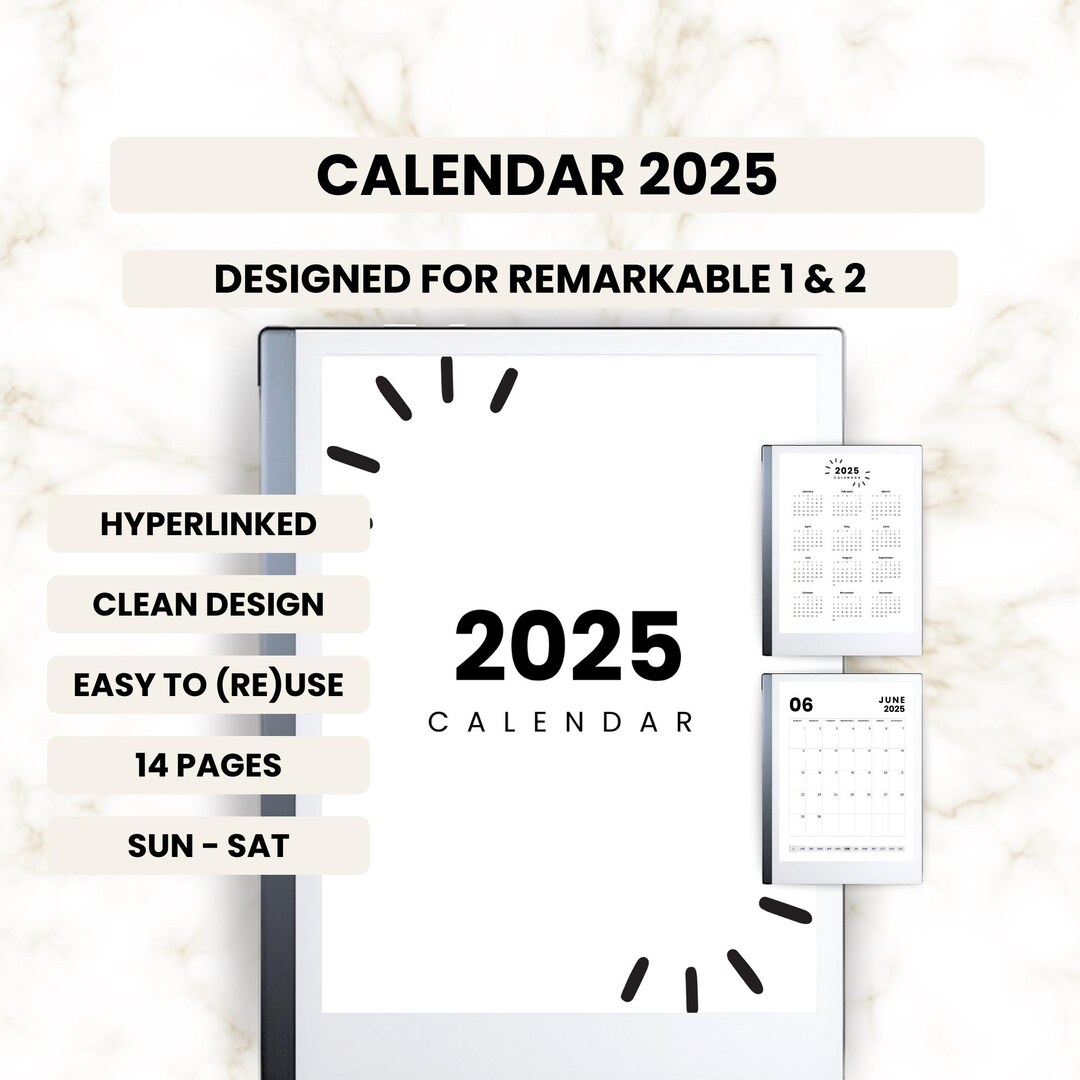 Calendar 2025 for Remarkable 2 Tablet - Monthly Planner 2025 - Planner ...