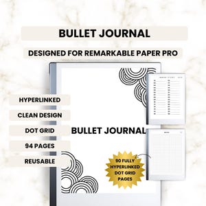 Bullet Journal for reMarkable Paper Pro - planner templates - hyperlinked pdf - digital notebook for reMarkable Paper Pro - dot grid notes