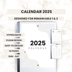 Calendar 2025 for reMarkable 2 - monthly planner 2025 - planner templates - hyperlinked pdf - digital organizer for reMarkable 1 & 2 tablet