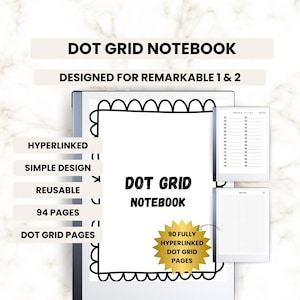 Dot Grid Notebook for reMarkable 2 tablet- hyperlinked pdf planner templates - journal notebook diary notes to do list for reMarkable 1 & 2