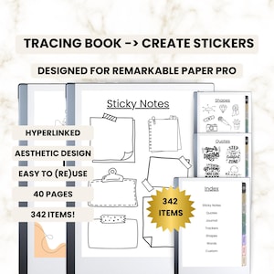 Sticky Notes - Shapes to trace for reMarkable Paper Pro to create stickers - journal notes planner icons quotes visuals - hyperlinked pdf