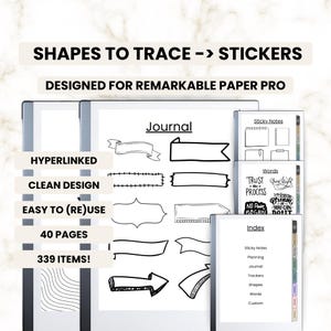 Shapes for reMarkable Paper Pro tablet to create stickers - hyperlinked pdf planner templates - journal notebook - icons to trace - visuals