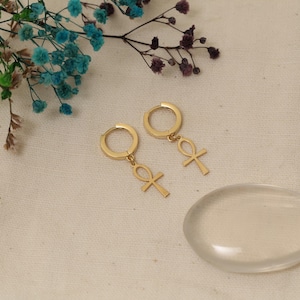 Ankh Earrings, Protection Amulet , Egyptian Cross, Egypt Ankh Hoops, Handmade Jewelry, Ankh earrings, Egyptian ankh, Valentine&#39;s Day Gift,