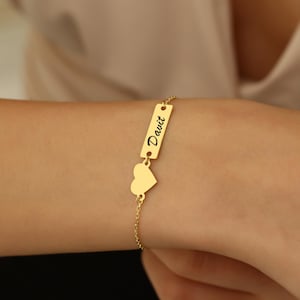 14K Gold Plated Custom Bracelet with Heart, Birthday Gift, Friendship Bracelet, Personalised Bracelet, Valentine&#39;s Day Gift, Christmas Gift