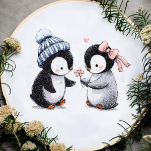 Penguin Love Blossom - Machine Embroidery Design