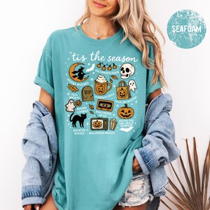 Vintage Halloween Comfort Colors® Shirt, Tis&#39; the Season, Retro Halloween Aesthetic, Women&#39;s Halloween Shirt, Pumpkin Witch Graphic Tee