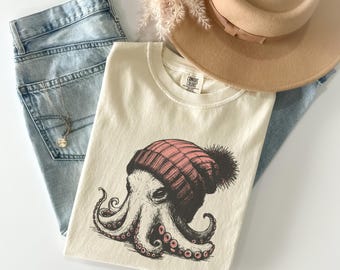 Comfort Colors® Octopus Shirt, Octopus tshirt, Sea Animal TShirt, Beach Tee, Sea World Shirt, Mom Gift Shirt, Octopus stamp shirt vintage te