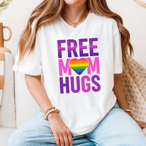 Free Mom Hugs Shirt,Pride Mom Shirt,LGBT Mom TShirt,Rainbow Heart Pride Tee,Mothers Day Gift,LGBTQ Support,LGBTQ Proud Mom Shirt,Trans Ally