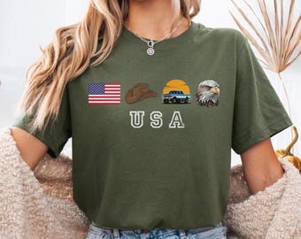 USA Icons Crewneck Sweatshirt | America Sweatshirt | 4th of July crewneck | Country, Western, Cowboy Sweatshirt, 4 of Jully gift