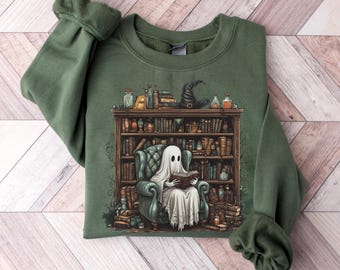 Retro Ghost Reading Books Sweatshirt, Librarian Ghost Halloween, Halloween Teacher Sweatshirt, Halloween Shirt, Teacher Gift, Boo School