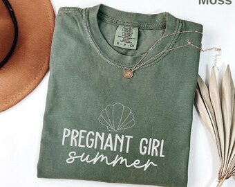 Comfort Colors® Pregnant Girl Summer T-Shirt, Baby Shower Tee