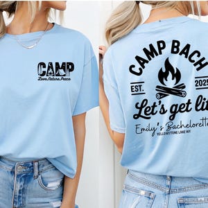 Camp Bachelorette Shirt, Custom Camping Bachelorette Shirts, Outdoor Mountain Bride Tee, Retro Lake Themed Bridal Party, Hiking Bach