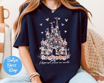 Happiest Place on Earth Shirt, Magic Kingdom Shirt, Disney Castle Floral Shirt, Magical World Shirt, Magical Kingdom, Disney World Shirt