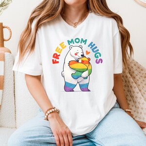 Free Mom Hugs Shirt,Pride Mom Shirt,LGBT Mom TShirt,Rainbow Heart Pride Tee,Mothers Day Gift,LGBTQ Support,LGBTQ Proud Mom Shirt,Trans Ally