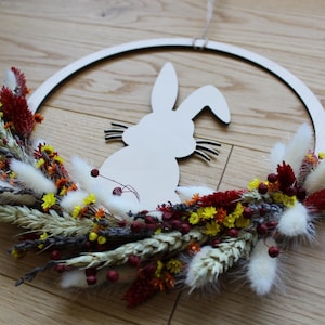Easter bunny door wreath with dried flowers made of beech wood | approx. 28 cm diameter | Natural Easter and spring decoration