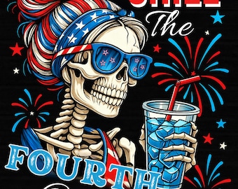 Chill the Fourth Out PNG | 4th of July Patriotic Skeleton Sublimation | Red White Blue Summer Graphic Download