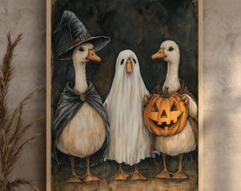 Halloween Goose Art Print: Witch, Ghost, Pumpkin (Digital Download)