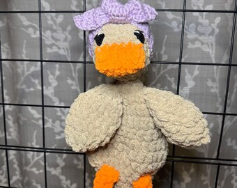 Crochet Della Duck Knotted Lovey – Baby Security Blanket, Knotted Comfort Toy, Handmade Baby Shower Gift