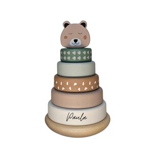 Personalisiertes Holz Steckspiel mit Namen – Montessori Stapelturm Babyspielzeug – Geschenk zur Geburt, Taufe, 1. Geburtstag Kinder immagine 2
