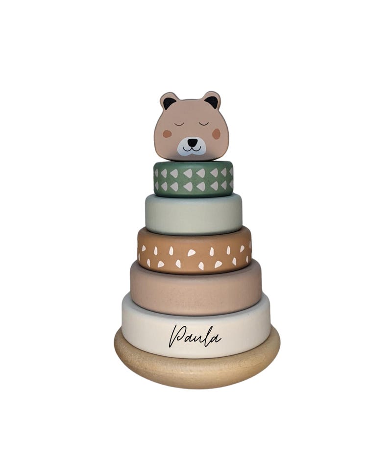 Personalisiertes Holz Steckspiel mit Namen – Montessori Stapelturm Babyspielzeug – Geschenk zur Geburt, Taufe, 1. Geburtstag Kinder immagine 2