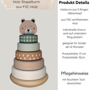 Personalisiertes Holz Steckspiel mit Namen – Montessori Stapelturm Babyspielzeug – Geschenk zur Geburt, Taufe, 1. Geburtstag Kinder immagine 4