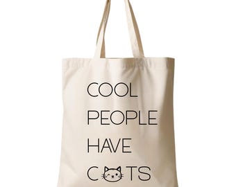 Jutebeutel Katze „Cool People Have Cats“ | Robuste Stofftasche Polyester | Minimalistische Tote Bag | Geschenk Katzenliebhaber