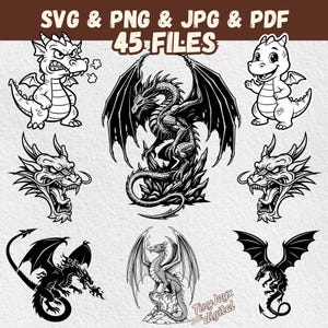 Fire Dragon Clipart SVG PNG, Black Dragon Vector Illustration, Dragon Tattoo Design, Cricut Cut File, Sticker & T-Shirt Design