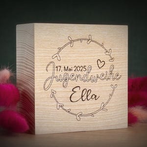 Jugendweihe, Jugendweihegeschenk, Geldgeschenk, Kleinigkeit, Mitbringsel, Wunscherfüller, Holz, Trockenblumen, personalisiert