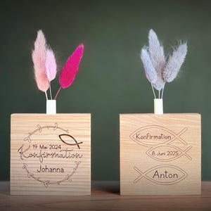 Geldgeschenk Konfirmation, Geschenk, Konfirmationsgeschenk, Kleinigkeit, Mitbringsel, Wunscherfüller, Holz, Trockenblumen, personalisiert