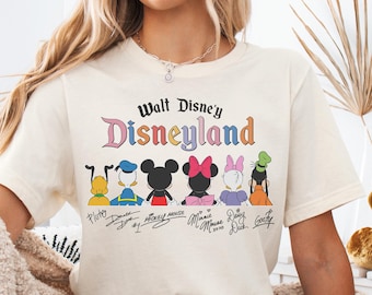 Camiseta retro de Walt Disney con firmas de Mickey y sus amigos, camiseta retro de Mickey y compañía, camiseta con bocetos de Disney, camiseta del viaje a Disneyland con los amigos en 2026