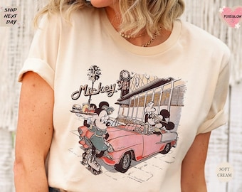 Camiseta retro de Disney Mickey Cafe de los años 50, camiseta de Disneyland Est. 1955, camiseta de Mickey y sus amigos, camiseta de vacaciones de Disney, camiseta vintage de Walt Disney World