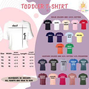 The image is a collage of various toddler t-shirt designs, including solid colors, solid colors, and solid colors with different fabric types. The image provides size and color information for each design, along with the number of shirts in each color.