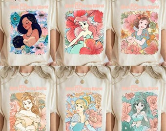 Camiseta retro de princesas Disney, camiseta coqueta de princesas Disney, camiseta de viaje para chicas Disney, camiseta de grupo Disney, Disney personalizada, camiseta de viaje Disney