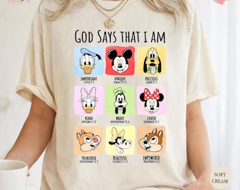 Camiseta "Dios dice Mickey y sus amigos", camiseta con versículo bíblico de Disney, camiseta "Dios dice que soy Mickey", camiseta religiosa para niños, camiseta motivacional de Disneyland