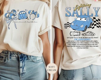 Camiseta de Sally Carrera con Rayo a dos caras, Camiseta de Disney Cars, Camiseta de Disney Pixar Cars, Camiseta de Cars Family Vacation 2026, Camiseta de Disney Girl Trip