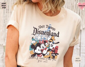 Camiseta retro de Walt Disney, camiseta de Disneyland Est. 1955, camiseta de Mickey y sus amigos, camiseta de vacaciones de Disney, camiseta de Walt Disney World, Disney vintage