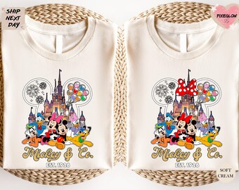 Camiseta Mickey & Co 1928, Camiseta vintage Disney, Mickey y compañía, Camisetas Disneyworld, Camiseta familiar Mickey y amigos, Camiseta familiar Disney