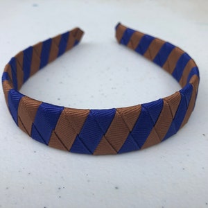 Diadema tejida, diadema azul y bronce, cosplay de mago, inspirada en mago, diadema de color de la casa, diadema trenzada, diadema tejida con cinta