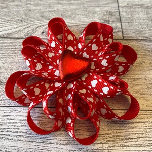 Noeud en forme de coeur, noeud rouge et blanc, noeud pour la Saint-Valentin, noeud pour bébé, noeud pour cheveux, barrette à cheveux, noeuds pour fille, noeuds pour tout-petits, barrette, noeud à cheveux, noeud pour cheveux roux, noeud