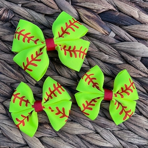 Softball Haarschleife für Mädchen, Softball Schleife, Sportschleife, fluoreszierende gelbe Haarspange, Softball Zopfschleife, Kleinkindschleifen, niedliche Schleifen