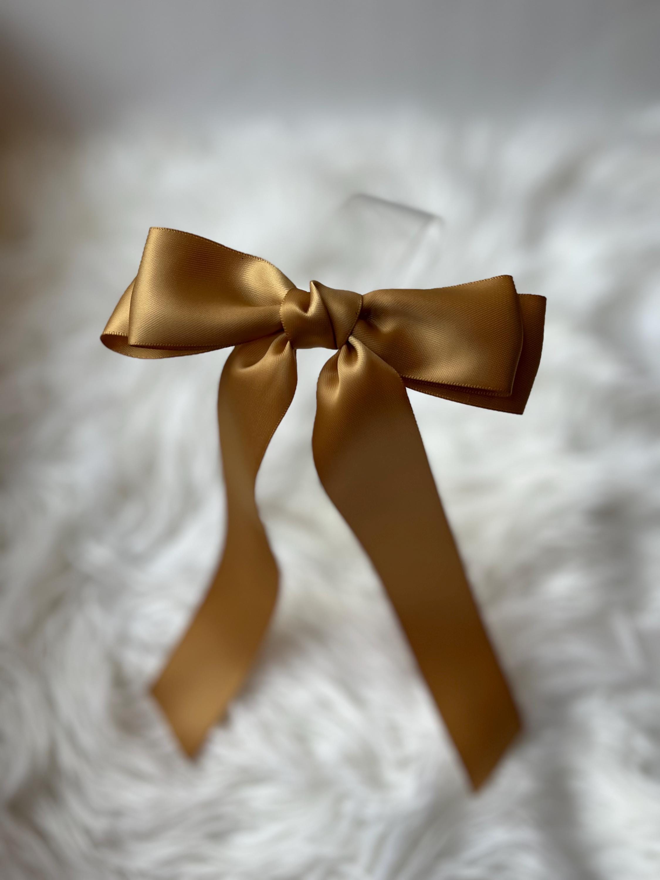 GOLD Oversized Satin Double Bow Barette Adult Fashion Hair Clip Long Gold Satin Hair Bow, Coquette Barrette Clip - Etsy main image 4