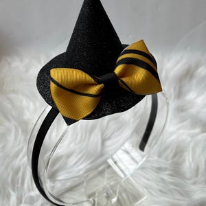 Witch hat headband, wizard cosplay, house colors, gold and black, witch costume, witch hat fascinator, gold and black hair accessories