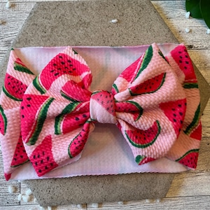 Wassermelonen Print Stirnband für Baby, Baby Mädchen Turban, Neugeborene Schleife, Rosa Wassermelonen Haarschleife, Großes Schleifen Stirnband, dehnbares Stirnband, Schleife